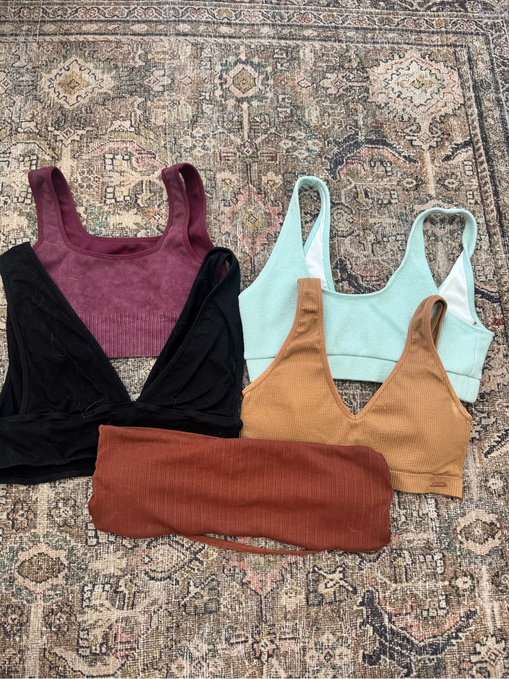 Assorted Ribbed Bralettes - Mint, Mauve, Black, Camel, Rust